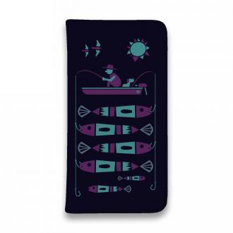 【手帳型ベルトなし】【Stick Case】【釣りざんまい】愛犬と釣りを楽しむアングラー_カラフルダークネイビー