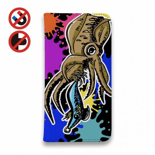 【手帳型ベルトなし】【Stick Case】【釣りざんまい】エギに襲いかかるアオリイカ