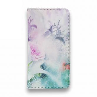 【手帳型ベルトなし】【Stick Case】ブルーからピンクへのグラデーションフラワー 花柄