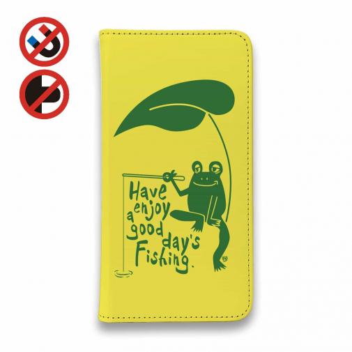 【手帳型ベルトなし】【Stick Case】【釣りざんまい】カエルが釣りをするでケロ_カラフルイエロー