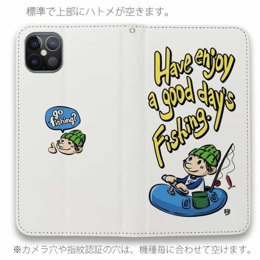 【手帳型ベルトなし】【Stick Case】【釣りざんまい】ゴムボートアングラー_カラフルホワイト