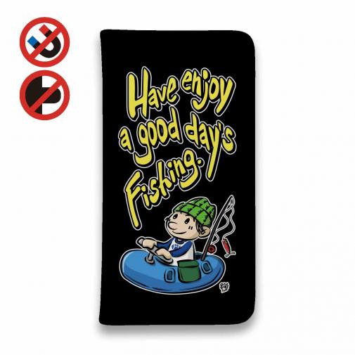 【手帳型ベルトなし】【Stick Case】【釣りざんまい】ゴムボートアングラー_カラフルブラック