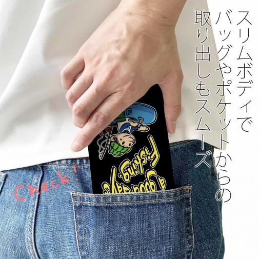 【手帳型ベルトなし】【Stick Case】【釣りざんまい】ゴムボートアングラー_カラフルブラック