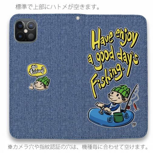 【手帳型ベルトなし】【Stick Case】【釣りざんまい】ゴムボートアングラー_カラフルデニム風