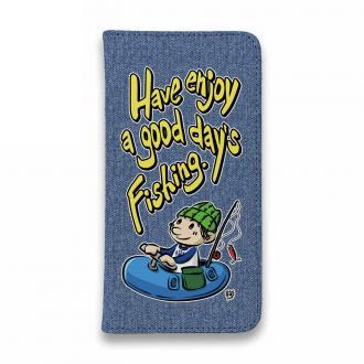 【手帳型ベルトなし】【Stick Case】【釣りざんまい】ゴムボートアングラー_カラフルデニム風