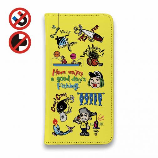 【手帳型ベルトなし】【Stick Case】【釣りざんまい】魚釣りに出かけよう!_カラフルイエロー