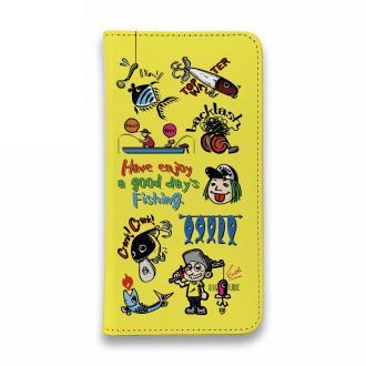 【手帳型ベルトなし】【Stick Case】【釣りざんまい】魚釣りに出かけよう!_カラフルイエロー