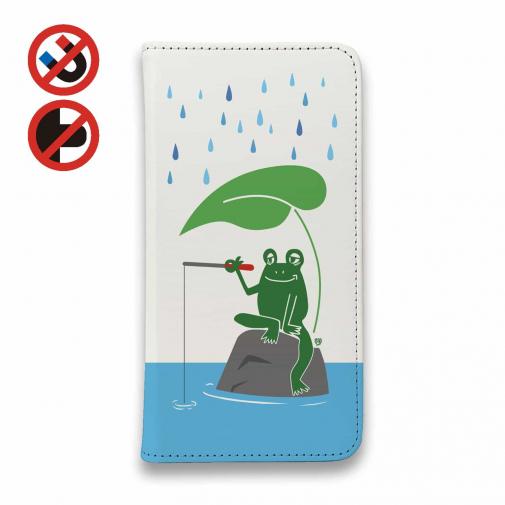 【手帳型ベルトなし】【Stick Case】【釣りざんまい】カエルが雨の中釣りをするでケロ