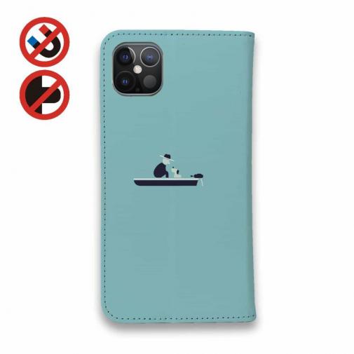 【手帳型ベルトなし】【Stick Case】【釣りざんまい】愛犬と釣りを楽しむアングラー_カラフルミントブルー