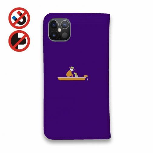 【手帳型ベルトなし】【Stick Case】【釣りざんまい】愛犬と釣りを楽しむアングラー_カラフルパープル