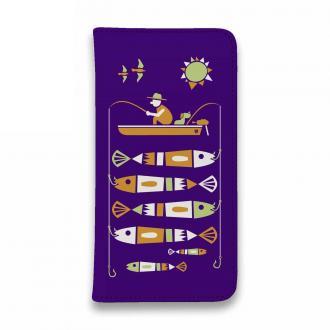 【手帳型ベルトなし】【Stick Case】【釣りざんまい】愛犬と釣りを楽しむアングラー_カラフルパープル