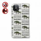 【手帳型ベルトなし】【Stick Case】【釣りざんまい】ドット絵のブラックバス_英字新聞風ホワイト