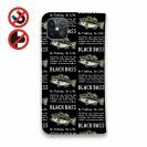 【手帳型ベルトなし】【Stick Case】【釣りざんまい】ドット絵のブラックバス_英字新聞風ブラック