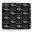 【手帳型ベルトなし】【Stick Case】【釣りざんまい】ドット絵のブラックバス_英字新聞風ブラック