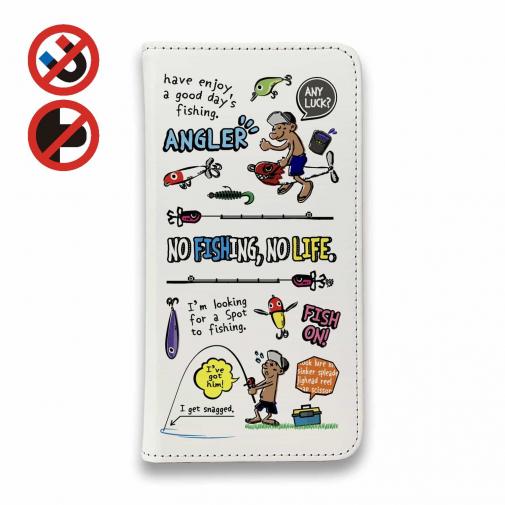 【手帳型ベルトなし】【Stick Case】【釣りざんまい】釣りに行きませんか?_カラフルホワイト