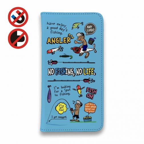 【手帳型ベルトなし】【Stick Case】【釣りざんまい】釣りに行きませんか?_カラフルスカイブルー