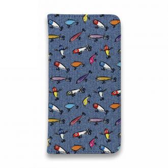 【手帳型ベルトなし】【Stick Case】【釣りざんまい】ルアーコレクション_カラフルデニム風