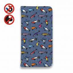 【手帳型ベルトなし】【Stick Case】【釣りざんまい】ルアーコレクション_カラフルデニム風