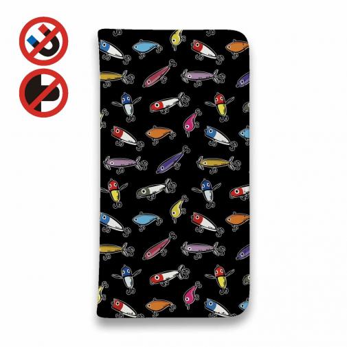 【手帳型ベルトなし】【Stick Case】【釣りざんまい】ルアーコレクション_カラフルブラック