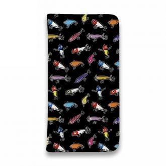 【手帳型ベルトなし】【Stick Case】【釣りざんまい】ルアーコレクション_カラフルブラック
