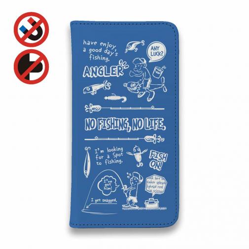 【手帳型ベルトなし】【Stick Case】【釣りざんまい】釣りに行きませんか?_ブルー