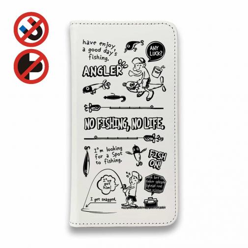 【手帳型ベルトなし】【Stick Case】【釣りざんまい】釣りに行きませんか?_ホワイト