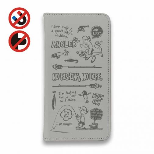 【手帳型ベルトなし】【Stick Case】【釣りざんまい】釣りに行きませんか?_グレー