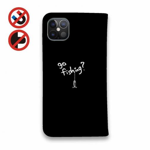 【手帳型ベルトなし】【Stick Case】【釣りざんまい】魚釣りに出かけよう!_ブラック