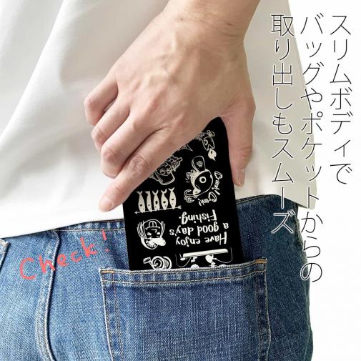 【手帳型ベルトなし】【Stick Case】【釣りざんまい】魚釣りに出かけよう!_ブラック