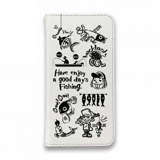 【手帳型ベルトなし】【Stick Case】【釣りざんまい】魚釣りに出かけよう!_ホワイト