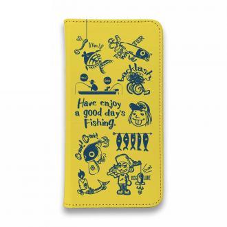 【手帳型ベルトなし】【Stick Case】【釣りざんまい】魚釣りに出かけよう!_イエロー