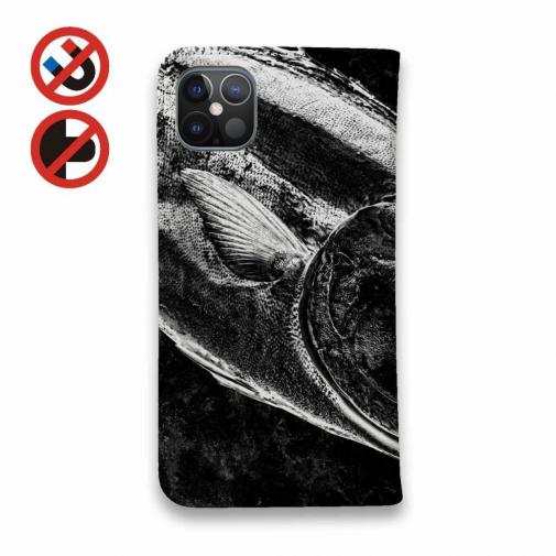 【手帳型ベルトなし】【Stick Case】鰤(ブリ)　墨絵風　黒