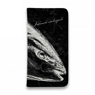 【手帳型ベルトなし】【Stick Case】鰤(ブリ)　墨絵風　黒