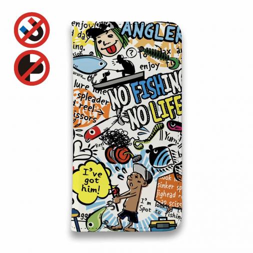 【手帳型ベルトなし】【Stick Case】【釣りざんまい】爆釣アーティスティック_ホワイト