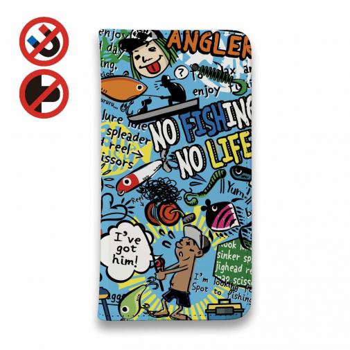 【手帳型ベルトなし】【Stick Case】【釣りざんまい】爆釣アーティスティック_スカイブルー