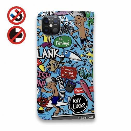 【手帳型ベルトなし】【Stick Case】【釣りざんまい】爆釣アーティスティック_スカイブルー