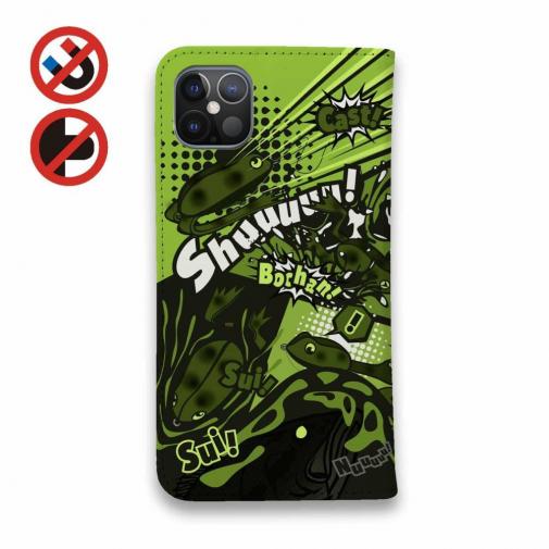 【手帳型ベルトなし】【Stick Case】【FISH MAN】エキサイティングバイト! マッドグリーン