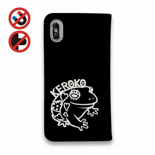 【手帳型ベルトなし】【Stick Case】【佐藤ケロ子】KEROKOサイン入りスマホカバー ブラック
