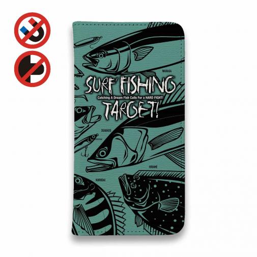 【手帳型ベルトなし】【Stick Case】【FISH MAN】SURF FISHING TARGET!　グリーン