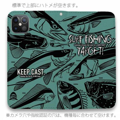【手帳型ベルトなし】【Stick Case】【FISH MAN】SURF FISHING TARGET!　グリーン