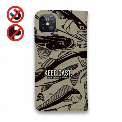 【手帳型ベルトなし】【Stick Case】【FISH MAN】SURF FISHING TARGET!　ブラウン