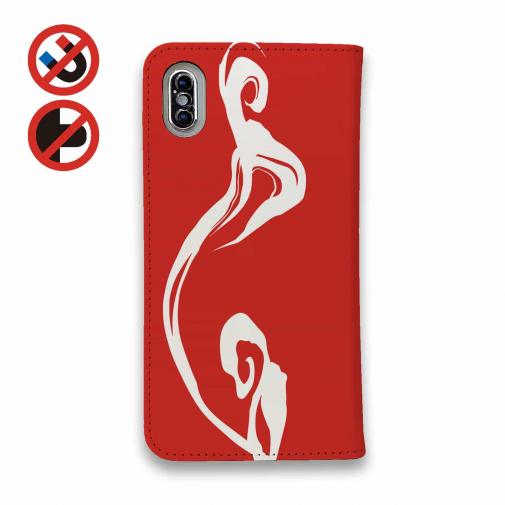 【手帳型ベルトなし】【Stick Case】鬼掛　般若バージョン・レッド