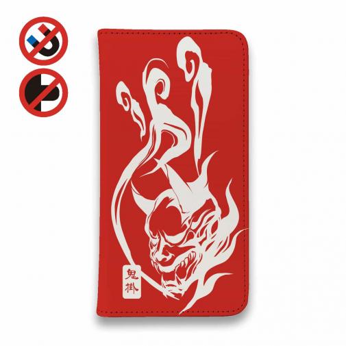 【手帳型ベルトなし】【Stick Case】鬼掛　鬼火般若バージョン・レッド