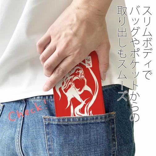 【手帳型ベルトなし】【Stick Case】鬼掛　鬼火般若バージョン・レッド