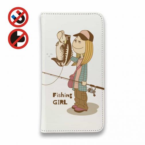 【手帳型ベルトなし】【Stick Case】釣りガール　イラスト　ブラックバス
