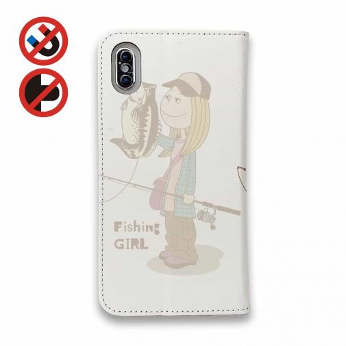 【手帳型ベルトなし】【Stick Case】釣りガール　イラスト　ブラックバス