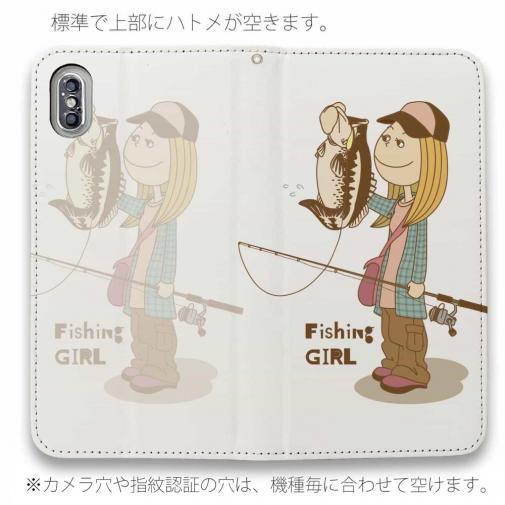 【手帳型ベルトなし】【Stick Case】釣りガール　イラスト　ブラックバス