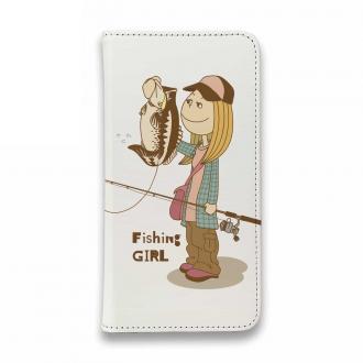 【手帳型ベルトなし】【Stick Case】釣りガール　イラスト　ブラックバス