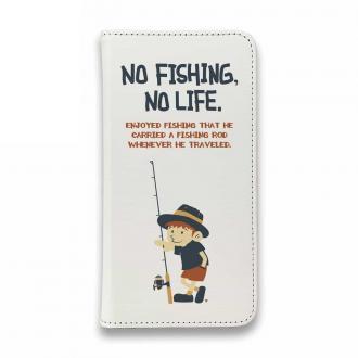 【手帳型ベルトなし】【Stick Case】【釣りざんまい】釣りに行きたい少年_ホワイト