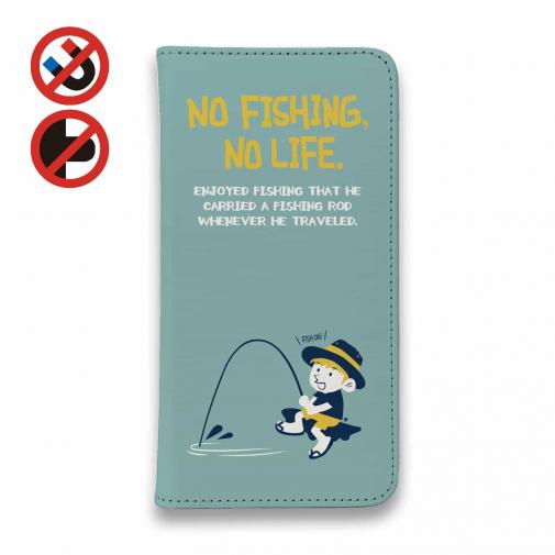 【手帳型ベルトなし】【Stick Case】【釣りざんまい】釣りを楽しむ少年_ミント